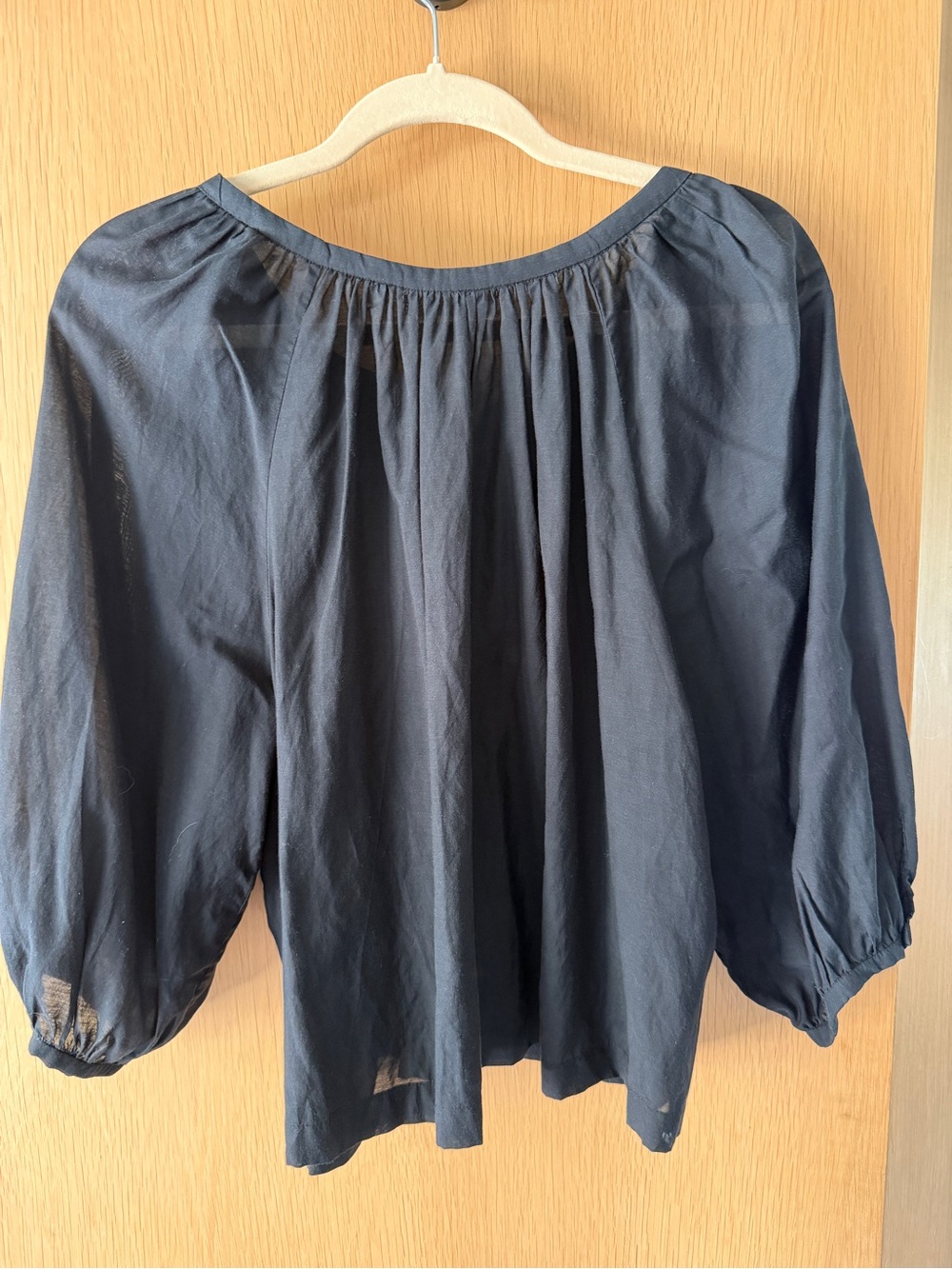 Doen Black Sheer Button-Front Peasant Blouse - Picture 4 of 4